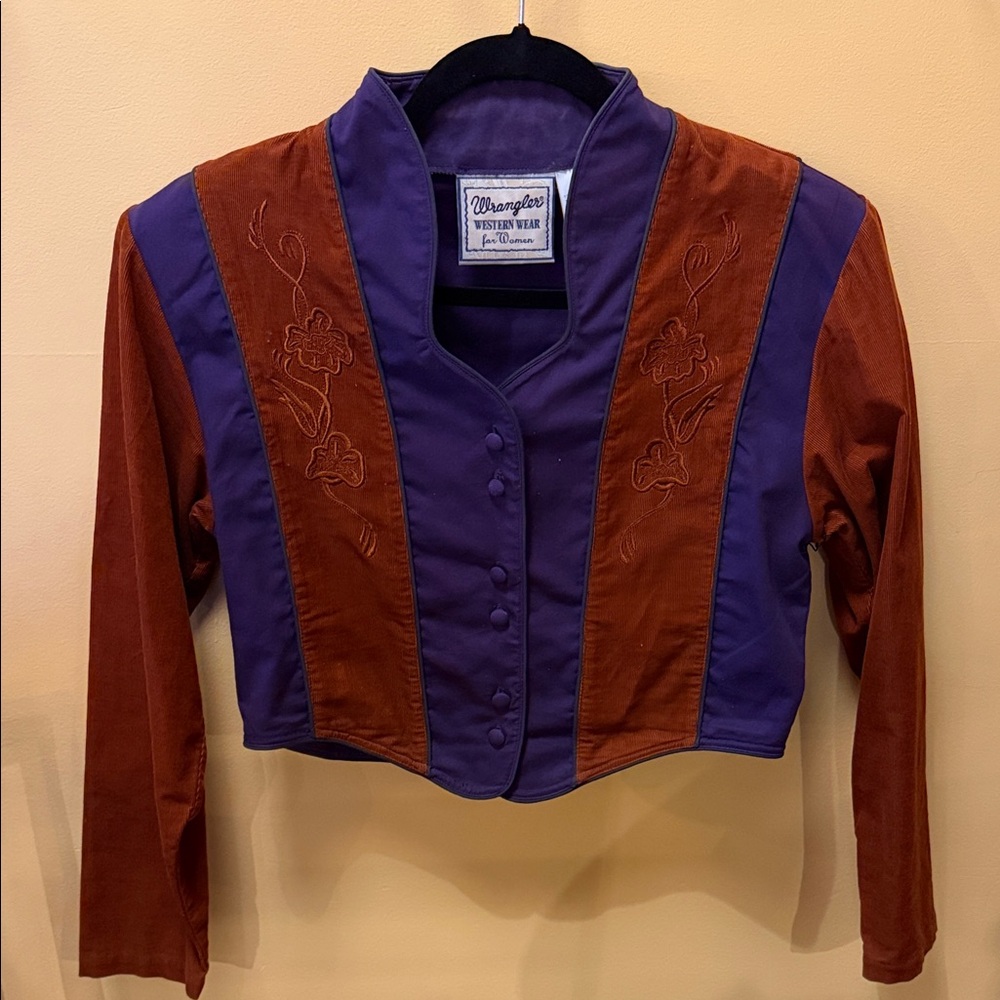 Vintage Wrangler Women's Purple and Brown Floral Blazer